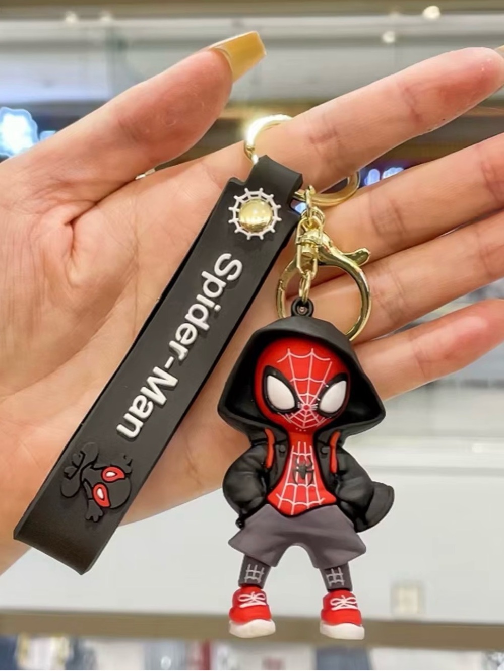 Spider-Man Marvel Keychain Green Hoodie Miles Morales Figure Lanyard Key Ring - Picture 2 of 3
